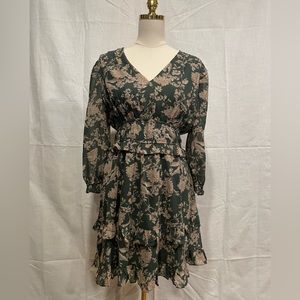 PINCH NWT L green / tan dress‎